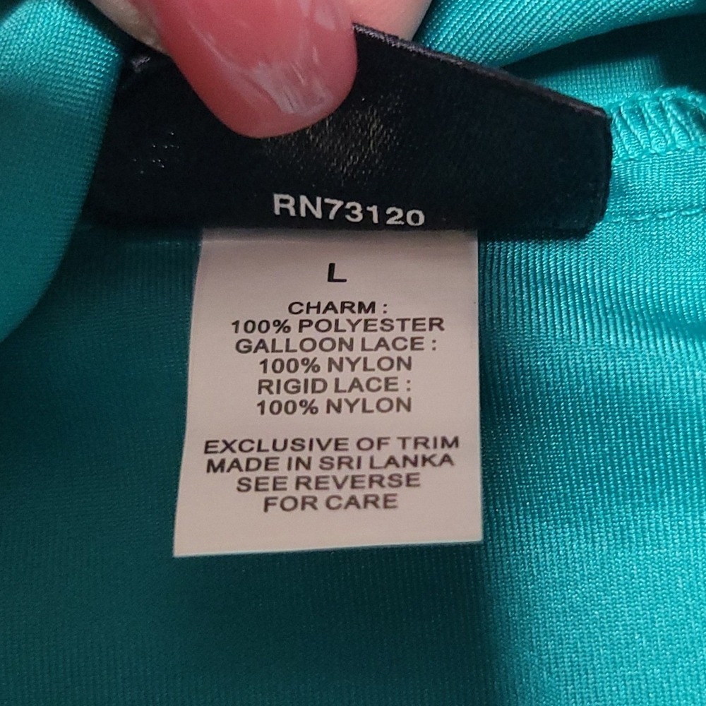 Fredericks of Hollywood Teal Satin Lace Trim Chemise Nightgown 6445 NEW Large - Picture 11 of 12